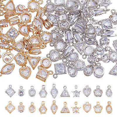 100Pcs 20 Styles Alloy Cubic Zirconia Charms ZIRC-HS0001-09-1