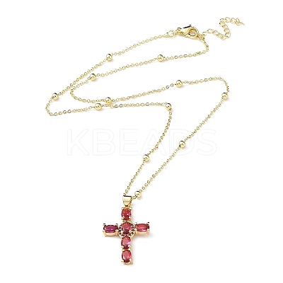 Fashionable Hip Hop Golden Brass Cross Pendant Necklace for Women with Micro Inlaid Gemstones and Zircon Crystals (NKB072) ST0177423-1