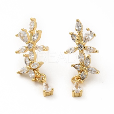 Clear Cubic Zirconia Flower Dangle Stud Earrings EJEW-C035-11G-1