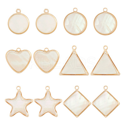 12Pcs 6 Styles Natural Shell Pendants BSHE-TA0002-06-1