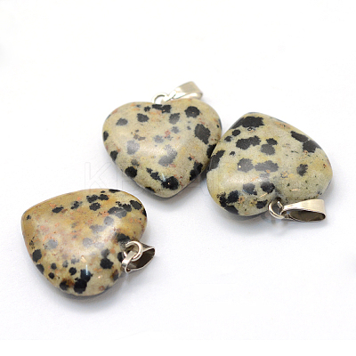 Heart Natural Dalmatian Jasper Pendants X-G-Q438-04-1
