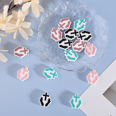 16Pcs 4 Colors Hand with Cross Silicone Beads SIL-GL0001-07-1