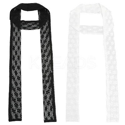 2Pcs 2 Colors Polyester Lace Long Silk Scarf for Women Girls AJEW-GF0011-28E-1
