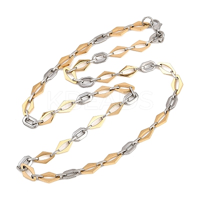 201 Stainless Steel Oval & Rhombus Link Chain Necklaces for Women NJEW-B143-01GP-1