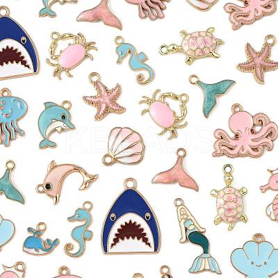 40Pcs 20 Styles Sea Animals Alloy Enamel Pendants ENAM-FS0003-49-1