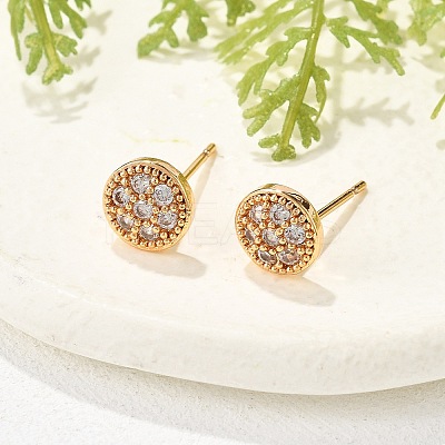 Brass Micro Pave Clear Cubic Zirconia Stud Earrings for Women EJEW-G428-25G-02-1