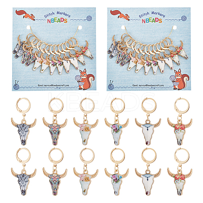 Alloy Enamel Ox-Head Pendant Locking Stitch Markers HJEW-AB00056-1