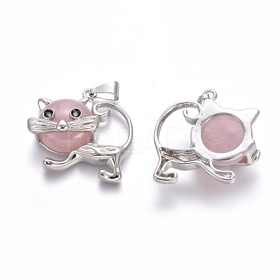 Natural Rose Quartz Kitten Pendants G-J386-C09-1