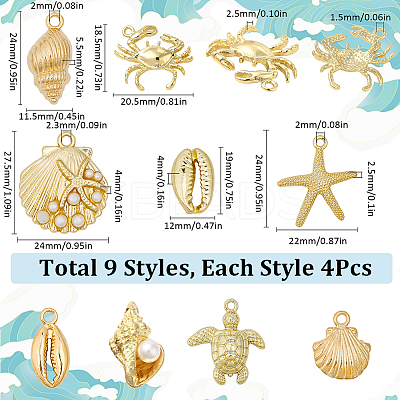 36Pcs 9 Styles Ocean Theme Alloy Pendants FIND-SC0012-45-1