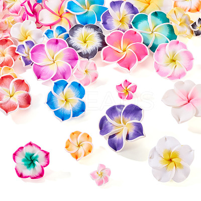 50Pcs 5 Styles Handmade Polymer Clay 3D Flower Plumeria Beads CLAY-TA0001-68-1