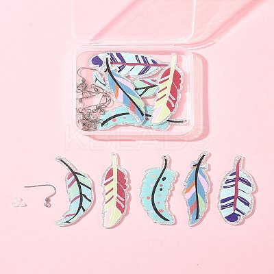 DIY Glitter Acrylic Feather Dangle Earrings Making Kits DIY-FS0006-84-1