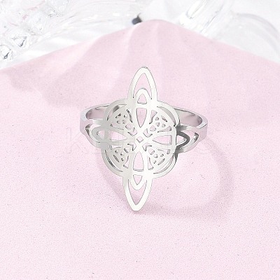 Non-Tarnish 304 Stainless Steel Witch Knot Open Cuff Rings for Women AJEW-U005-01P-1