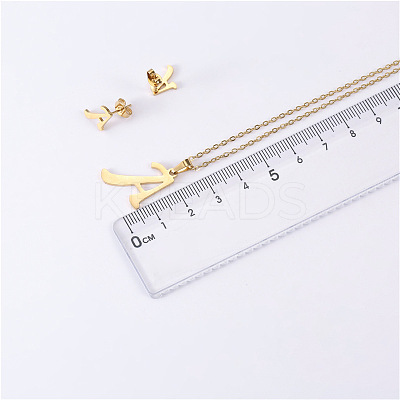 Stainless Steel Letter Pendant Necklaces & Stud Earrings Sets WG3FD2C-01-1