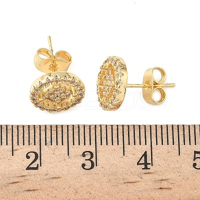Round Brass Micro Pave Clear Cubic Zirconia Stud Earrings EJEW-Z144-02G-1