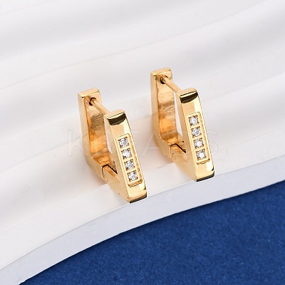304 Stainless Steel Cubic Zirconia Trapezoid Hoop Earrings EJEW-D331-06G-1