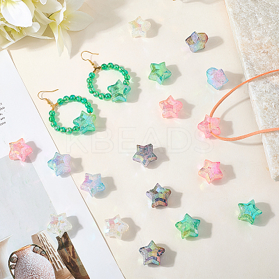 60Pcs 5 Colors UV Plating Transparent Crackle Acrylic Beads OACR-PA0001-04-1