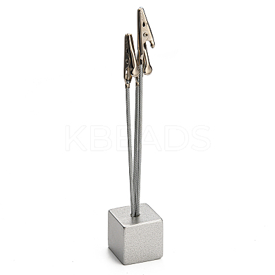 Small Three-Headed Silver Resin Cubic Base Alligator Beak Note Holder AJEW-WH0141-04B-1
