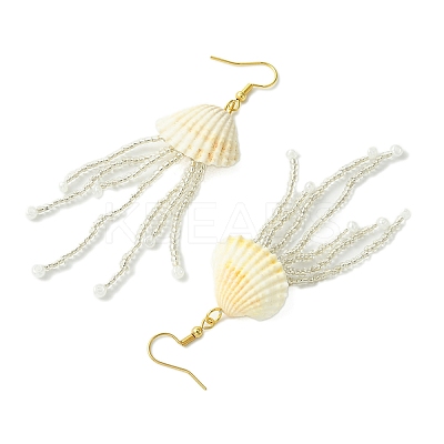 Natural Clam Shell Imitation Pearl Dangle Earrings EJEW-MZ00231-01-1