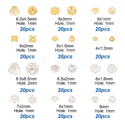 240Pcs 12 Style Alloy & Iron & Brass Bead Caps DIY-AR0003-75-1