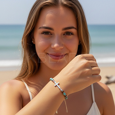 Adjustable Stainless Steel Cross Link Bracelets HT4898-1