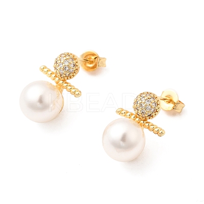 Round Brass Micro Pave Clear Cubic Zirconia Stud Earrings EJEW-A135-25G-1