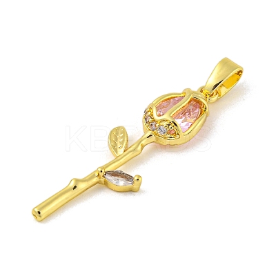 Rose Flower for Valentine's Day Real 18K Gold Plated Rack Plating Brass Micro Pave Cubic Zirconia Pendants KK-R153-01D-G-1