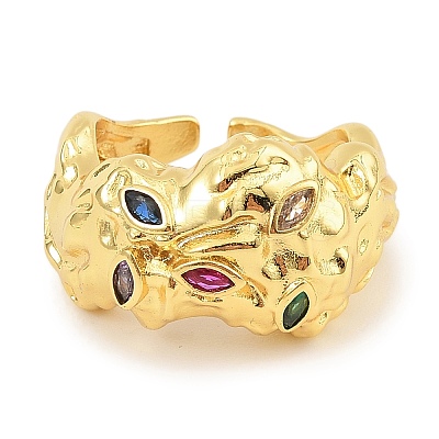 Brass Micro Pave Cubic Zirconia Cuff Rings for Women RJEW-S392-10G-1