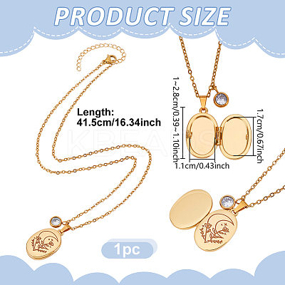 Stainless Steel Moon Print Oval Locket Pendant Necklaces NJEW-NB00015-1