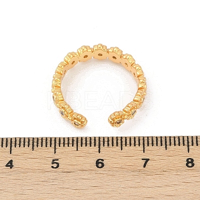 Brass Micro Pave Cubic Zirconia Flower Adjustable Cuff Rings for Women RJEW-B125-02G-1