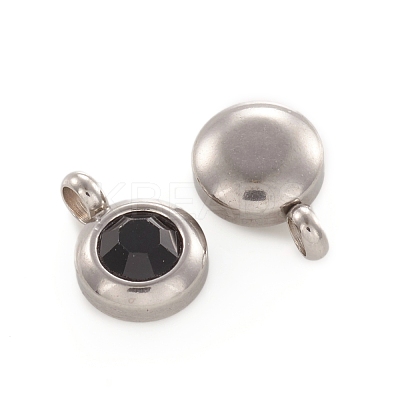 Trendy Original Color 304 Stainless Steel Grade A Rhinestone Flat Round Charm Pendants RB-M030-06H-1