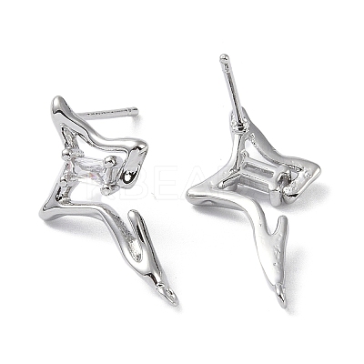 Brass with Cubic Zirconia Rhombus Stud Earring Findings KK-B087-05P-1