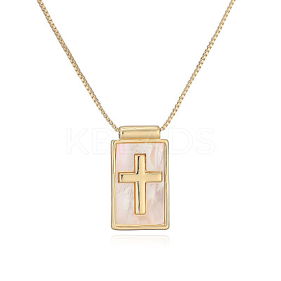 Brass with Natural Shell Rectangle Pendant Necklaces WG6A025-02-1