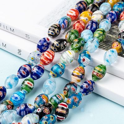 Oval Handmade Millefiori Glass Beads Strands LK-R004-84-1
