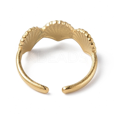 Ion Plating(IP) 304 Stainless Steel Shell Open Cuff Ring for Women RJEW-C046-04G-1