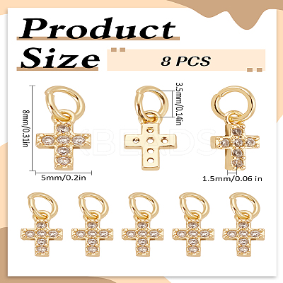 8Pcs Brass Micro Pave Clear Cubic Zirconia Pendants KK-LP0001-87-1