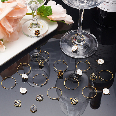 3 Sets 2 Style Alloy Enamel Charms Flat Round with Alphabet & Number ENAM-FH0001-14-1