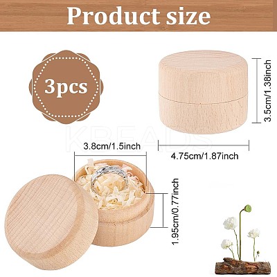 Round Beechwood Jewelry Storage Gift Box with Lid LS-CON-WH0085-57-1