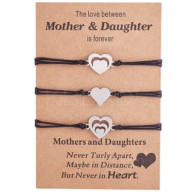 3Pcs 3 Style 430 Stainless Steel Heart Link Bracelets Set JB724A-1