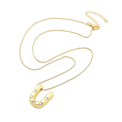Brass & Plastic Pearl Letter Pendant Box Chain Necklaces for Women NJEW-U017-01G-21-1