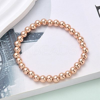 Brass Round Beaded Stretch Bracelets for Men Women BJEW-B148-05D-RG-1
