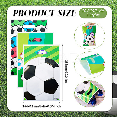 30Pcs 3 Style Rectangle Plastic Football Printed Gift Storage Bags with Hole Handles ABAG-TA0001-82-1