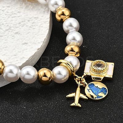 Travel Theme Brass Stretch Bracelets BJEW-C098-05-1