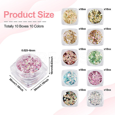 10 Boxes 10 Colors PET Shiny Nail Art Glitter MRMJ-TA0001-33-1