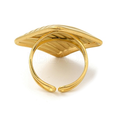 Ion Plating(IP) 304 Stainless Steel Stripe Rhombus Open Cuff Ring for Women RJEW-C083-09G-1