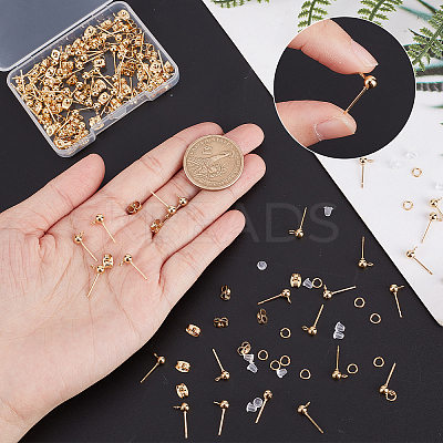 80Pcs 304 Stainless Steel Ball Stud Earring Post DIY-CN0002-05-1