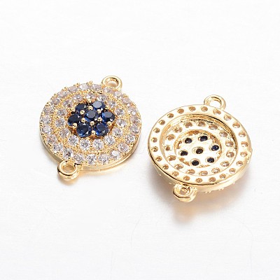 Flat Round Brass Micro Pave Cubic Zirconia Links KK-E371-11G-1