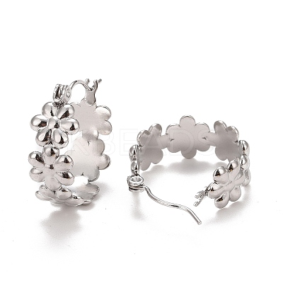 Non-Tarnish Flower 304 Stainless Steel Hoop Earrings for Women LS-STAS-A057-16P-1