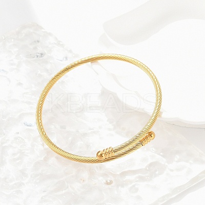 PVD Vacuum Plating 304 Stainless Steel Open Cuff Bangle with Oval Beaded BJEW-C031-01G-1