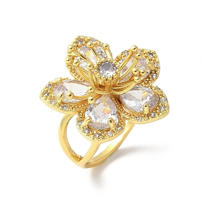 Brass Pave Clear Cubic Zirconia Cuff Rings for Women LS-RJEW-S621-01G-1