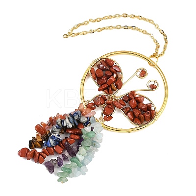 Butterfly Brass & Natural Mixed Stone Pendant Decorations HJEW-Z007-04G-1